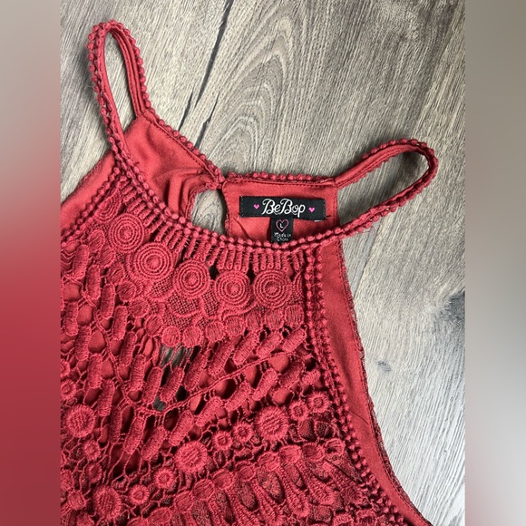 Free People Style Red Lace Halter Mini Dress Crochet Boho A Line Large - Picture 12 of 14
